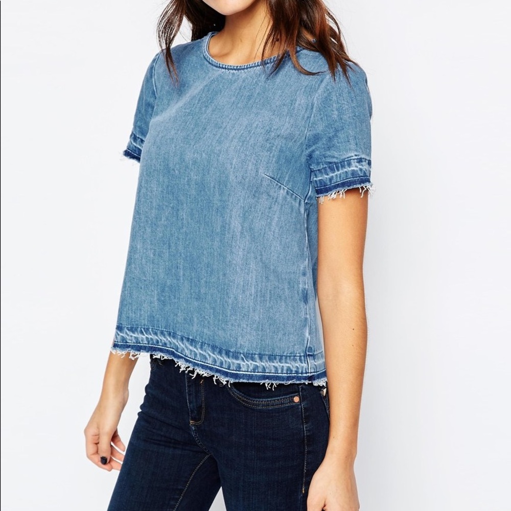New Look Denim Frayed Hem Top